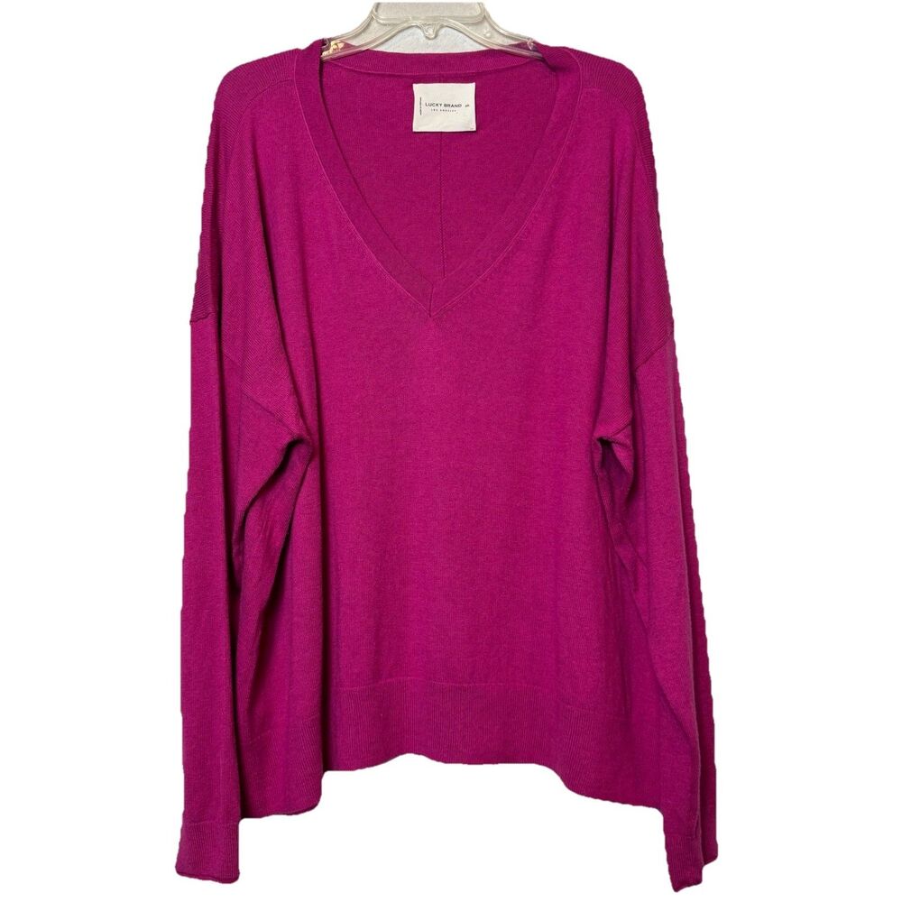 Lucky Brand Plus Size Magenta V-Neck Cotton Nylon Cashmere Blend Sweater XXL